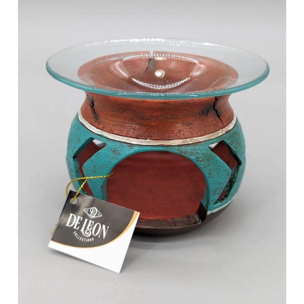 De Leon Aztec Boho Oil Wax Warmer Burner Tea Light Holder Aromatherapy Pottery